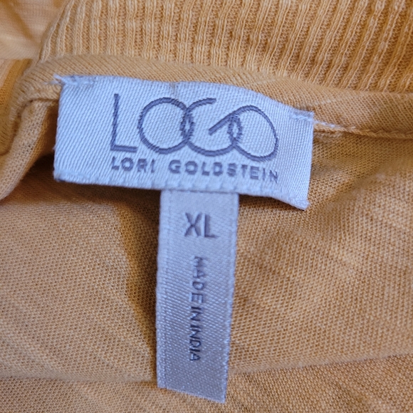 LOGO by Lori Goldstein Slub Knit cardigan Chiffon Trim Yellow Fall Top  XL - Picture 8 of 9